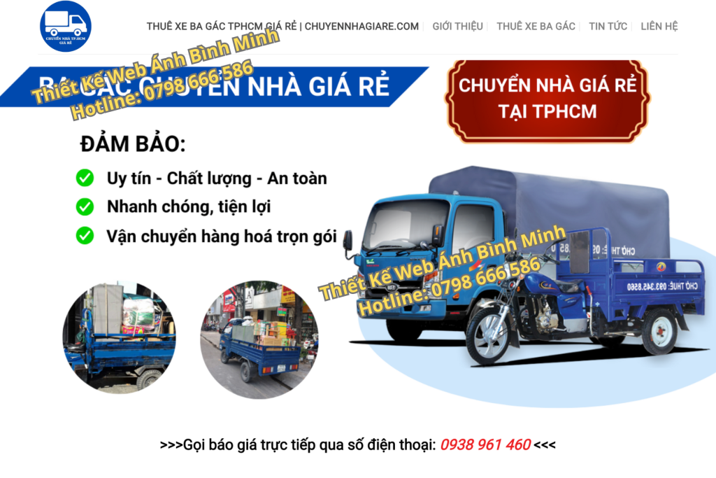 thiết kế website chuyển trọ, xe ba gác