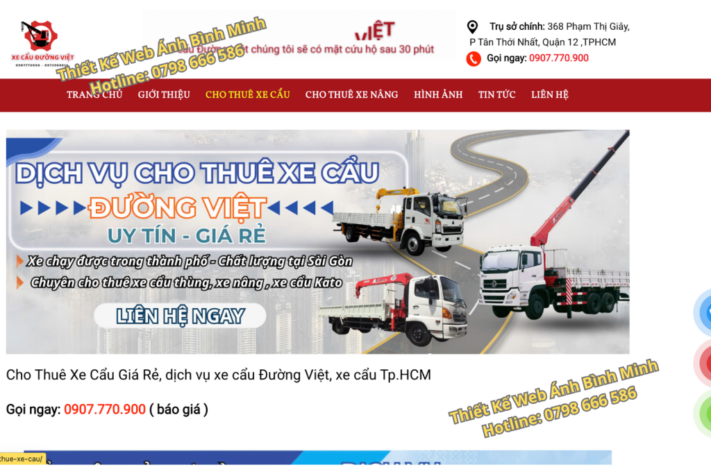 Thiết kế web cho thuê xe cẩu