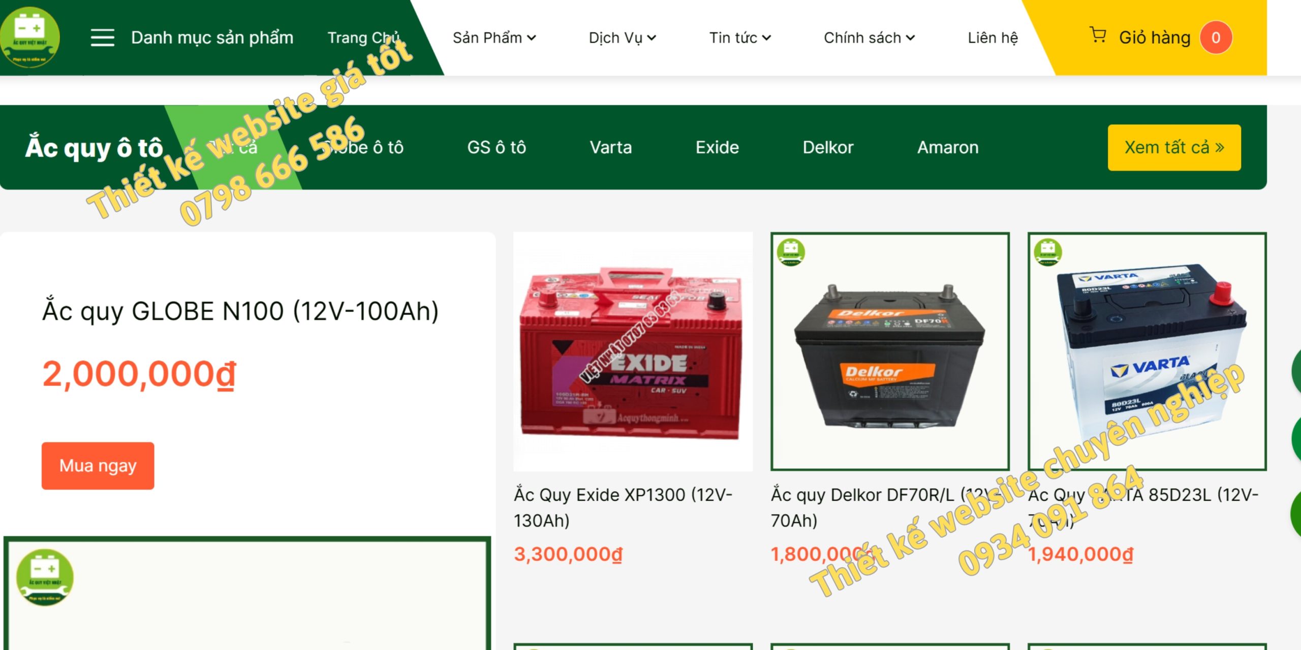 thiết kế website ắc quy