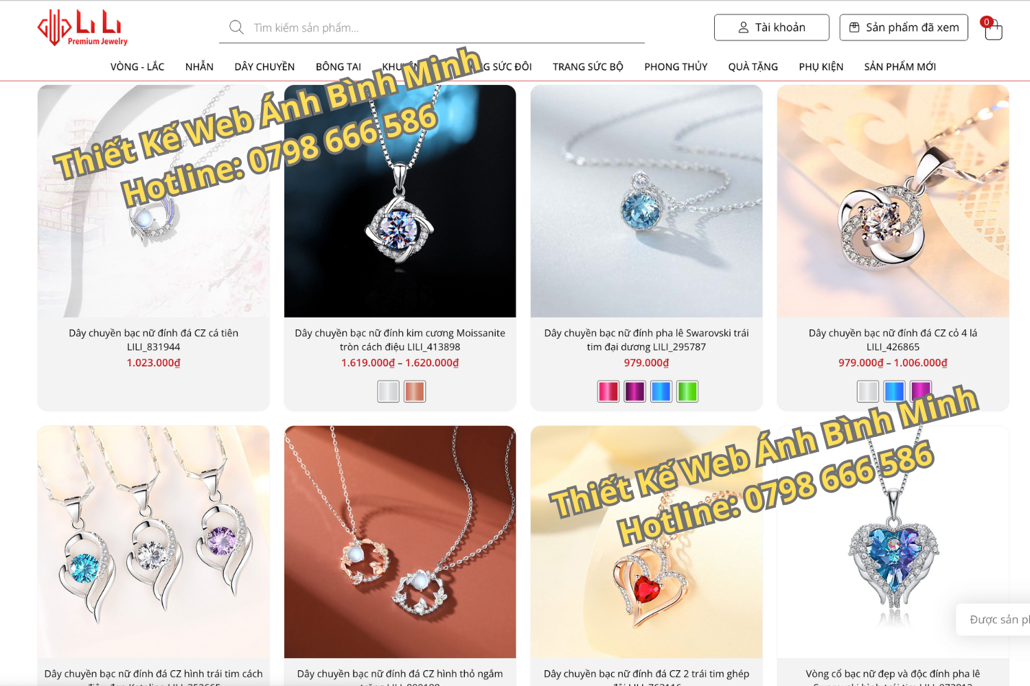 thiết kế website trang sức, nữ trang