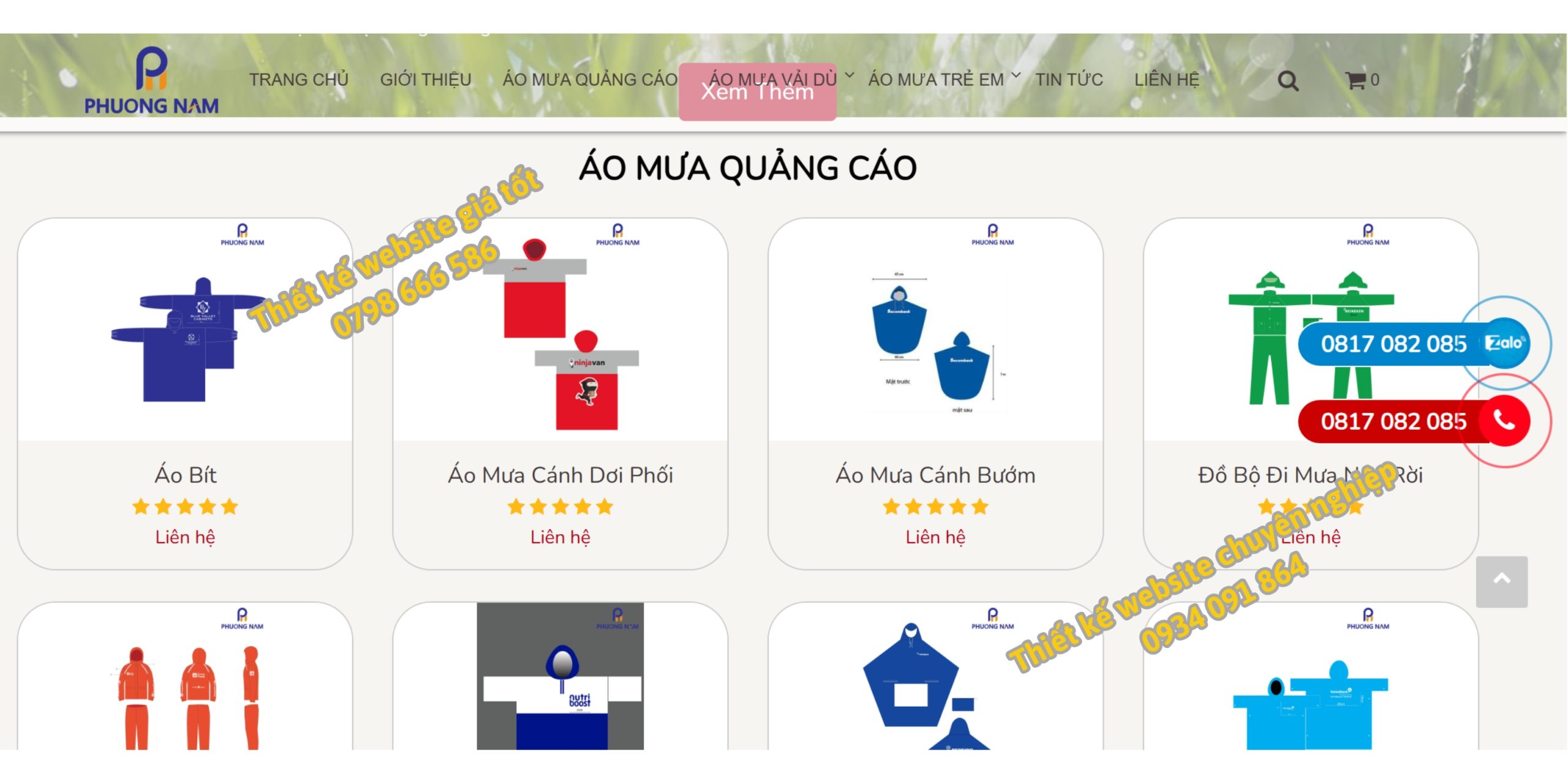 thiết kế website bán áo mưa