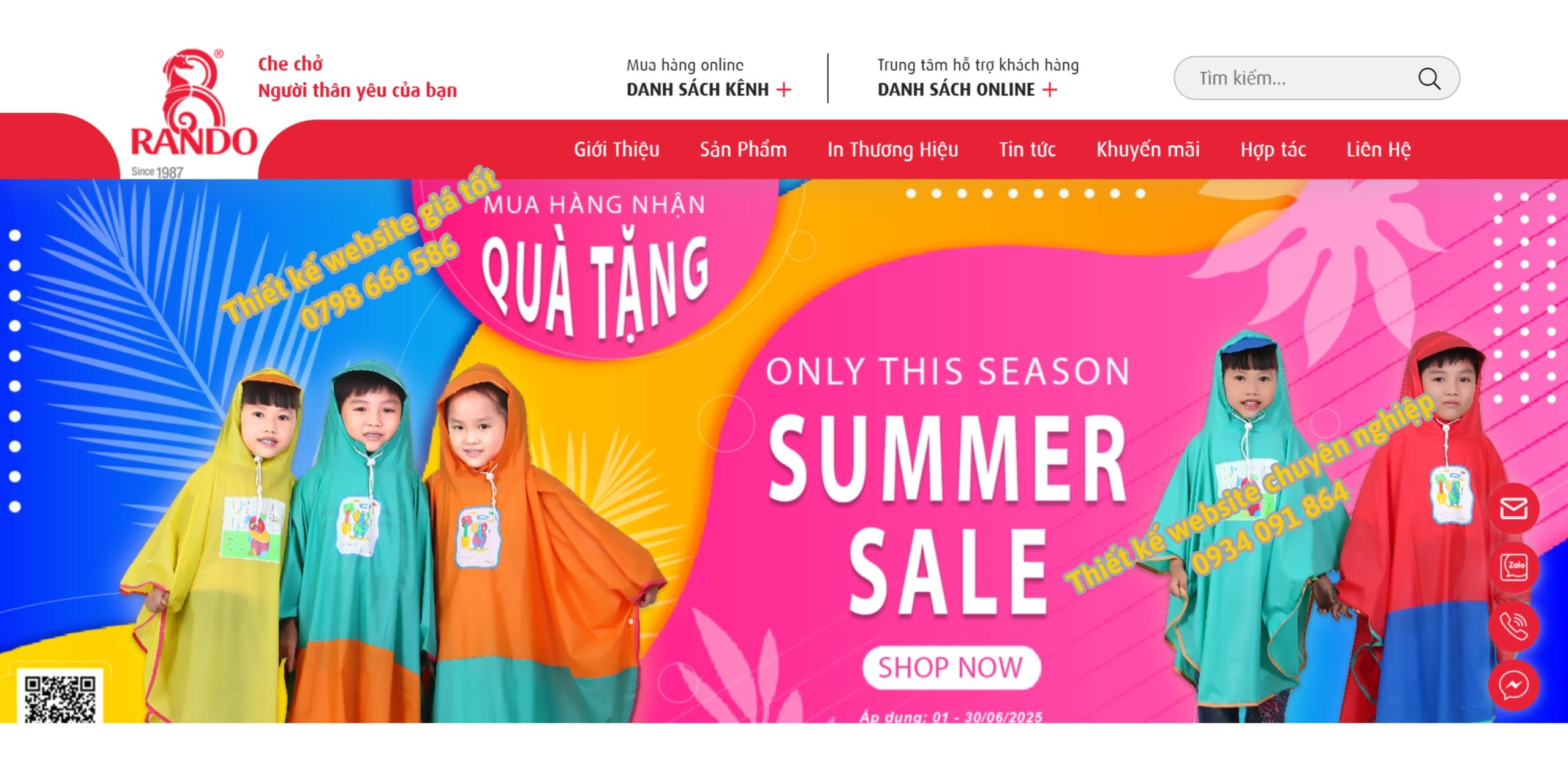 thiết kế website bán áo mưa