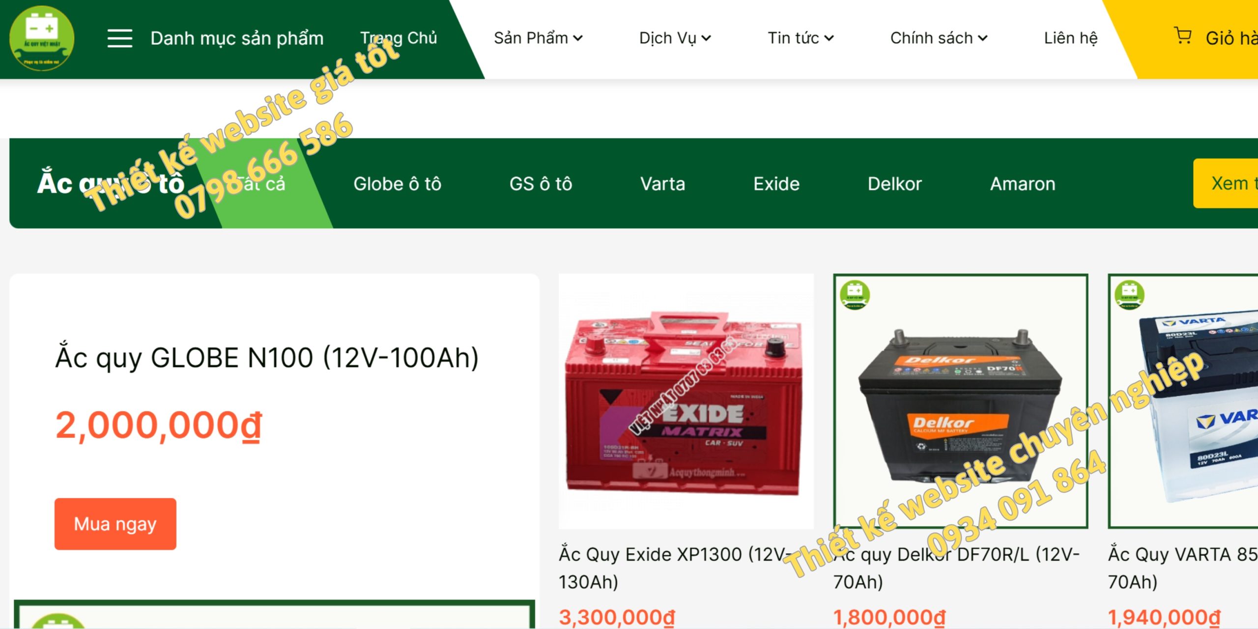 Dịch vụ thiết kế website ắc quy ô tô