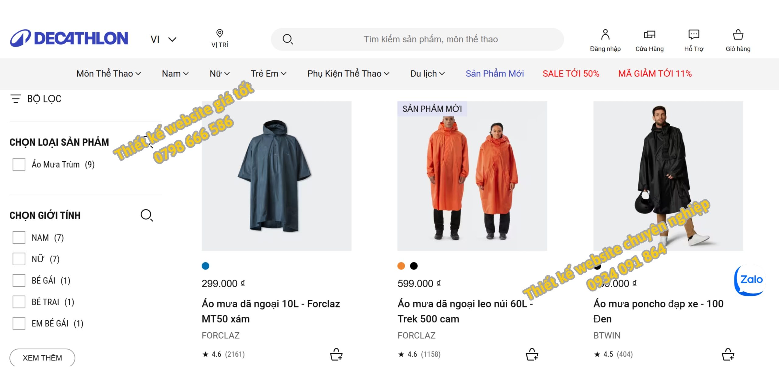 thiết kế website bán áo mưa