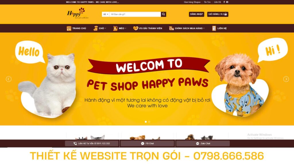thiết kế web cửa hàng thú cưng
