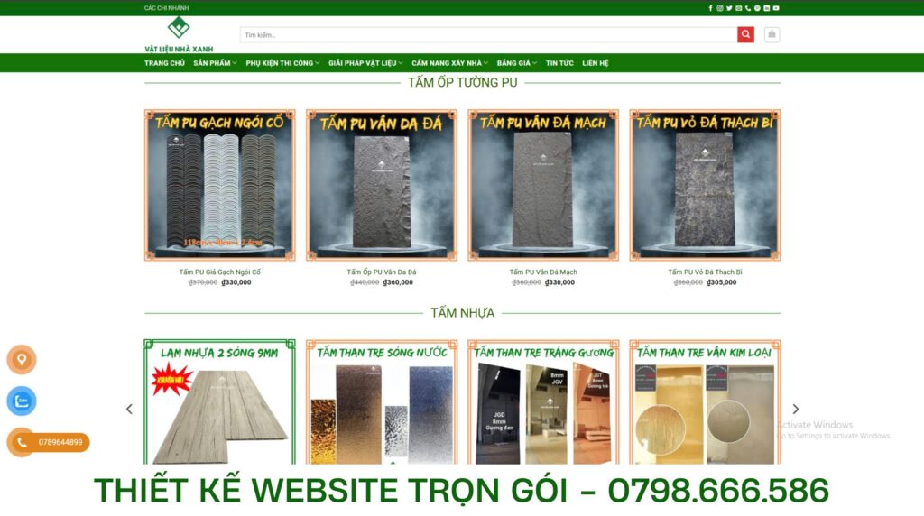 thiết kế web cửa hàng vật liệu xây dựng