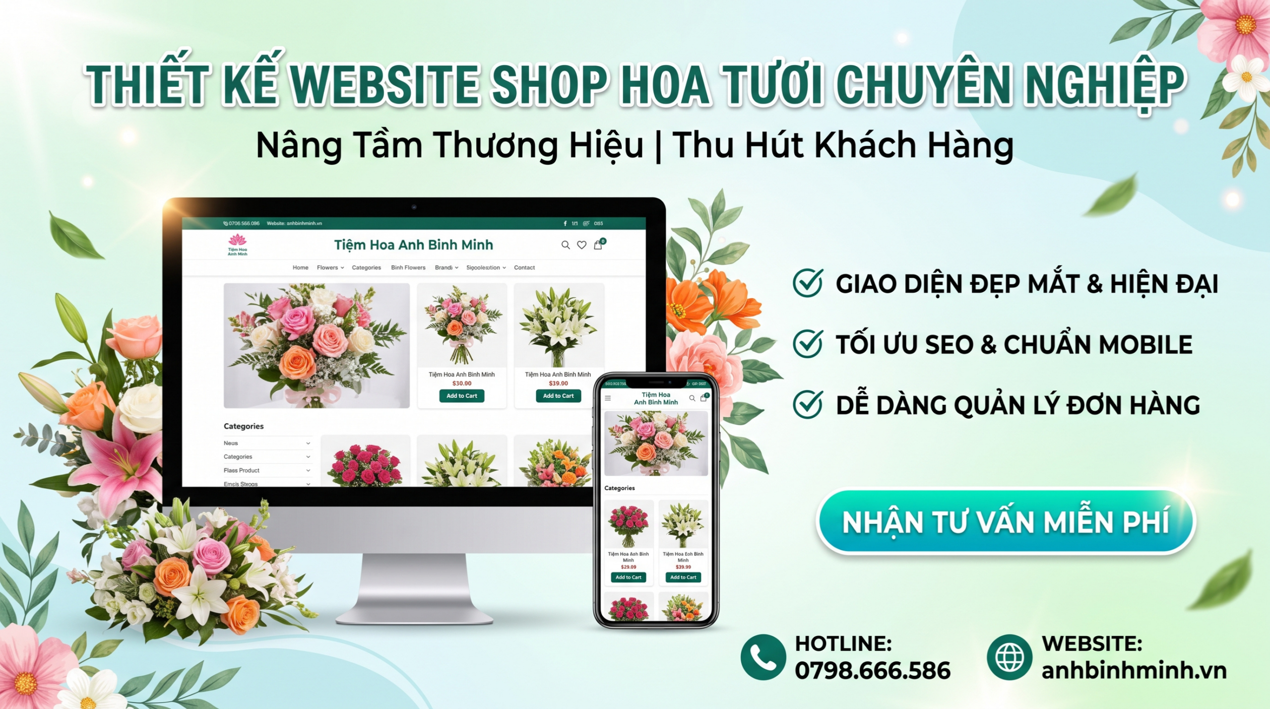 Dịch Vụ Thiết Kế Web Cửa Hàng Hoa Tươi – Thiết Kế Độc Quyền, Chuẩn SEO