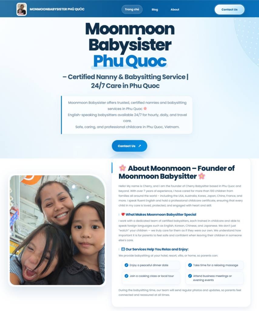 DỰ ÁN WEBSITE - MOONMOON BABYSISTER PHÚ QUỐC
