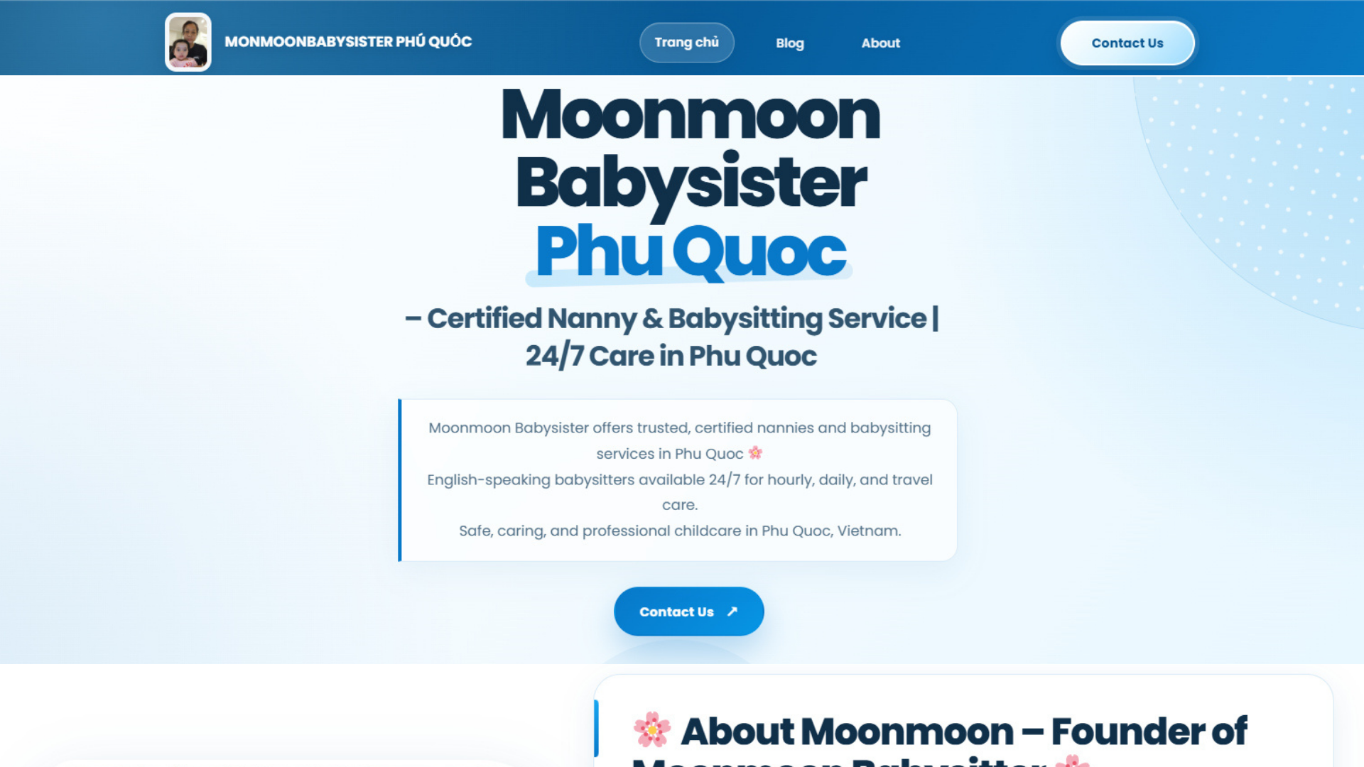 DỰ ÁN WEBSITE - MOONMOON BABYSISTER PHÚ QUỐC